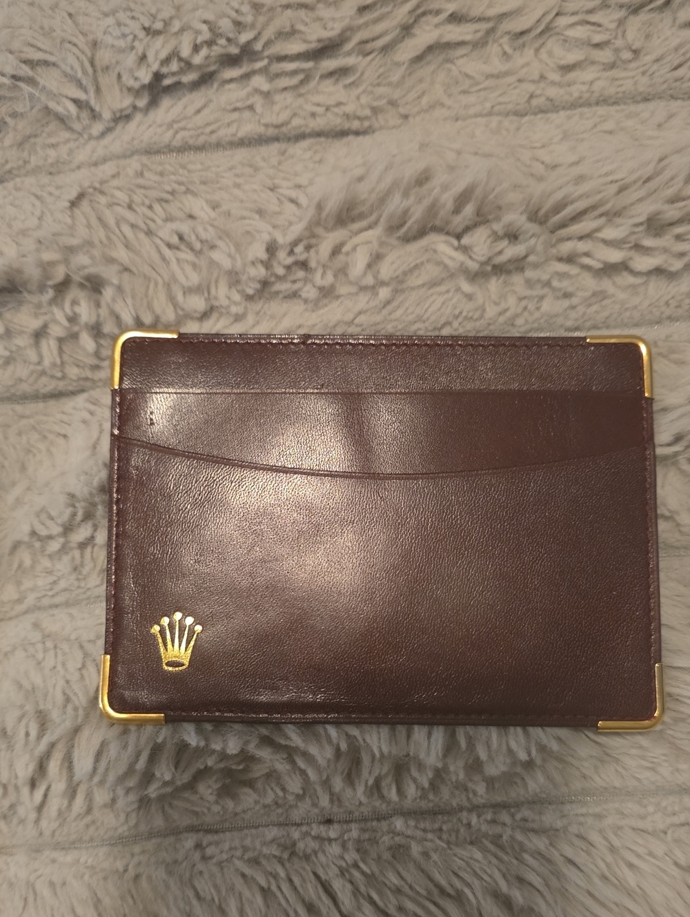 Rolex Brown Leather Card & Key Holder with Gold Accents